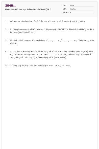 Đề thi Học kì 1 Hóa học 9 chọn lọc, có đáp án (Đề 2)