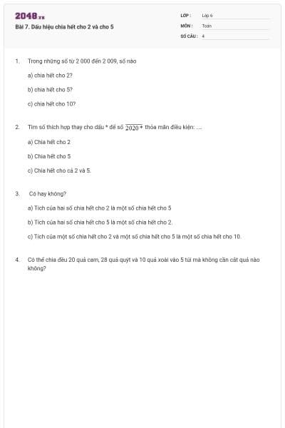 Bài 7. Dấu hiệu chia hết cho 2 và cho 5