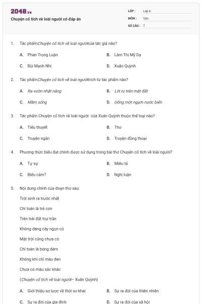 Chuyện cổ tích về loài người có đáp án