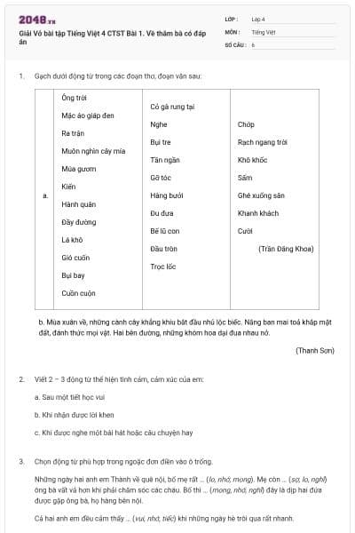 Giải Vở bài tập Tiếng Việt 4 CTST Bài 1. Về thăm bà  có đáp án