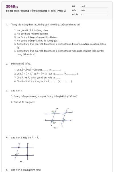 Bài tập Toán 7 chương 1: Ôn tập chương 1 ( tiếp ) (Phiếu 2)