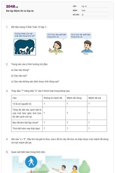 Bài tập Mệnh đề có đáp án