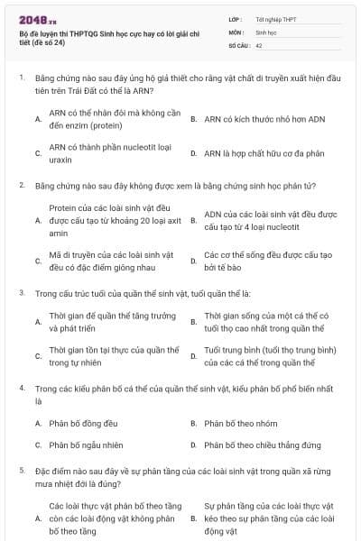 Bộ đề luyện thi THPTQG Sinh học cực hay có lời giải chi tiết (đề số 24)