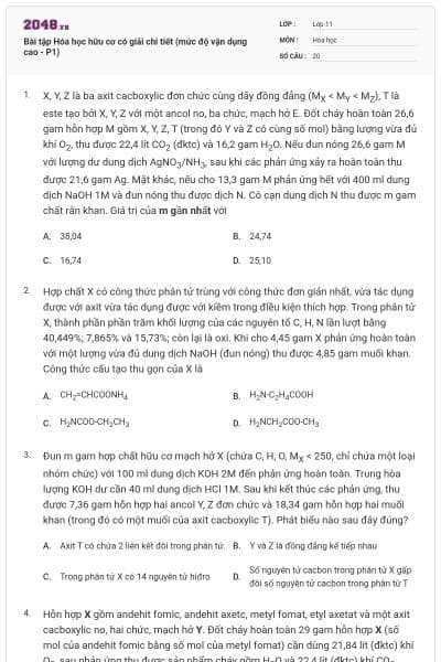 Bài tập Hóa học hữu cơ có giải chi tiết (mức độ vận dụng cao - P1)