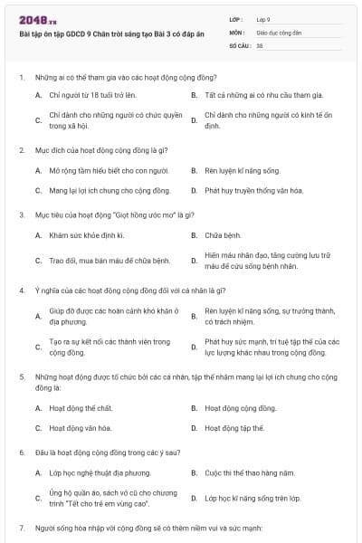 Bài tập ôn tập GDCD 9 Chân trời sáng tạo Bài 3 có đáp án