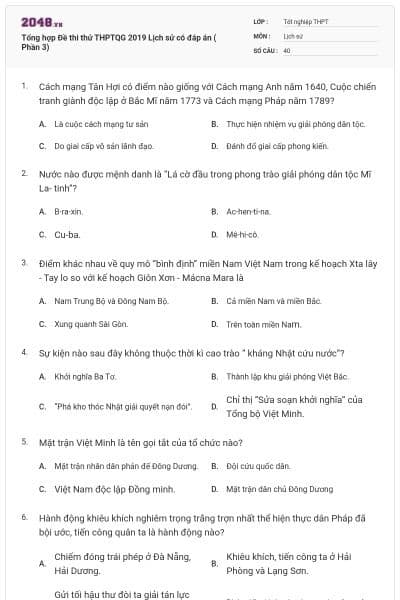 Tổng hợp Đề thi thử THPTQG 2019 Lịch sử có đáp án ( Phần 3)