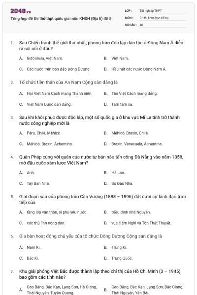 Tổng hợp đề thi thử thpt quốc gia môn KHXH (Địa lí) đề 5