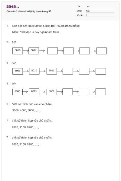 Các số có bốn chữ số (tiếp theo) trang 95