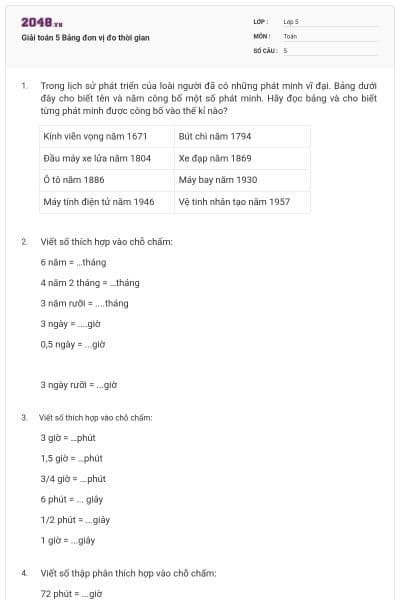 Giải toán 5 Bảng đơn vị đo thời gian