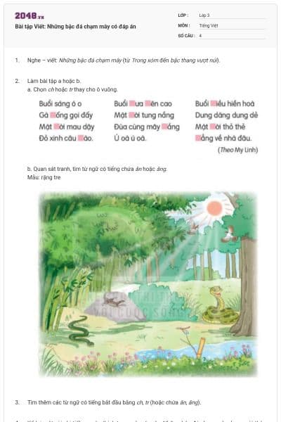 Bài tập Viết: Những bậc đá chạm mây có đáp án