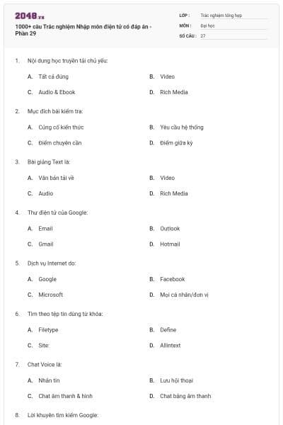 1000+ câu Trắc nghiệm Nhập môn điện tử có đáp án - Phần 29