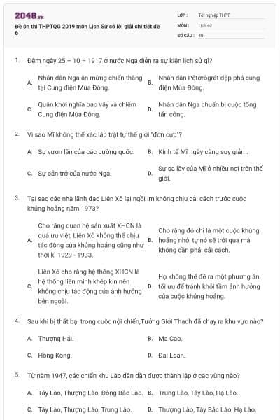 Đề ôn thi THPTQG 2019 môn Lịch Sử có lời giải chi tiết đề 6