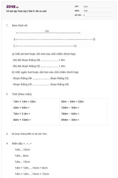 Vở bài tập Toán lớp 2 Bài 5: Đề-xi-mét