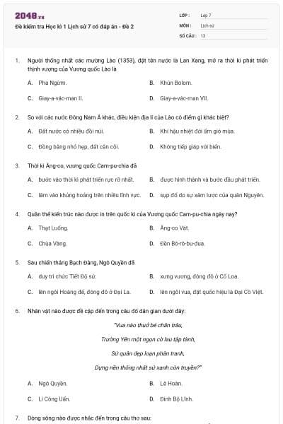 Đề kiểm tra Học kì 1 Lịch sử 7 có đáp án - Đề 2