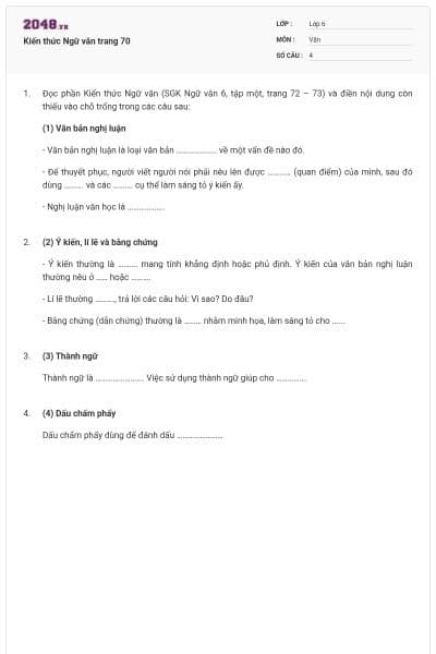 Kiến thức Ngữ văn trang 70