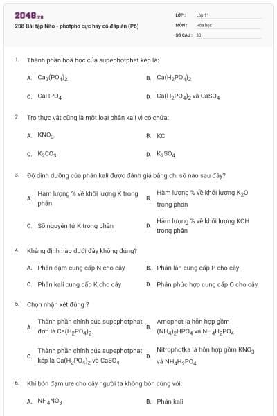 208 Bài tập Nito - photpho cực hay có đáp án (P6)