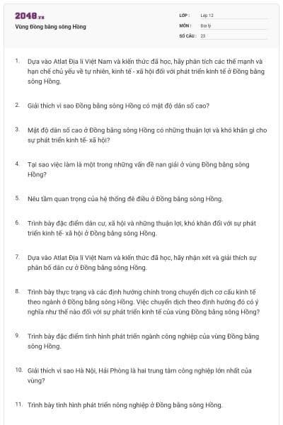 Vùng Đồng bằng sông Hồng