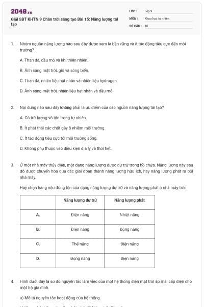 Giải SBT KHTN 9 Chân trời sáng tạo Bài 15: Năng lượng tái tạo
