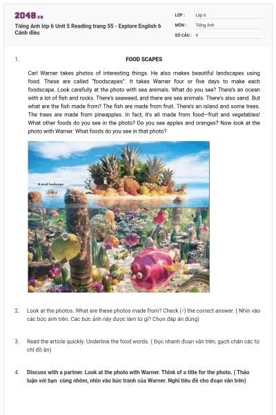 Tiếng Anh lớp 6 Unit 5 Reading trang 55 - Explore English 6 Cánh diều