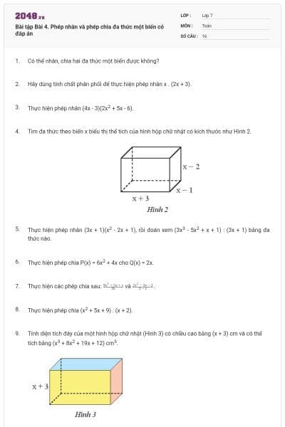 Bài tập Bài 4. Phép nhân và phép chia đa thức một biến có đáp án