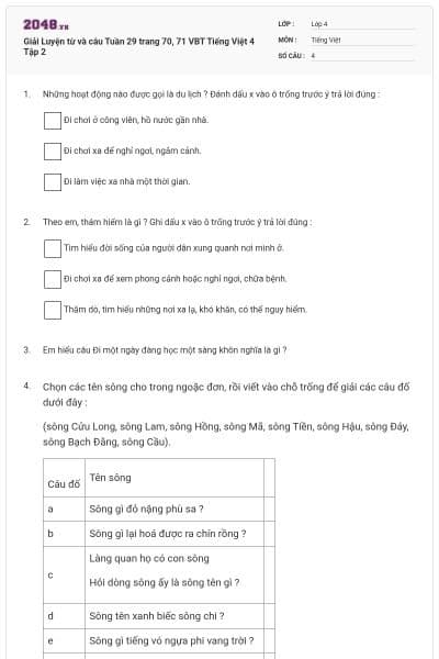 Giải Luyện từ và câu Tuần 29 trang 70, 71 VBT Tiếng Việt 4 Tập 2
