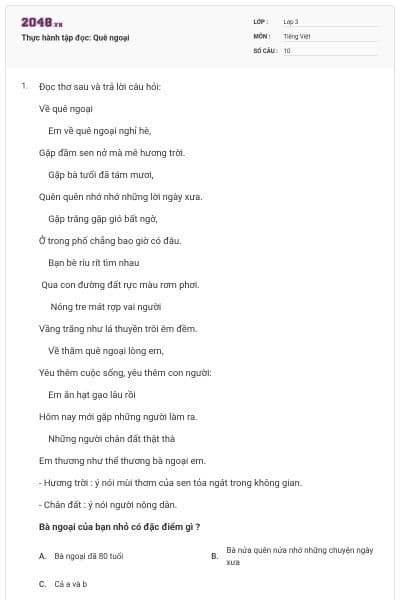 Thực hành tập đọc: Quê ngoại
