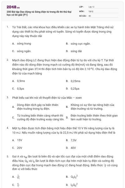 200 Bài tập Dao động và Sóng điện từ trong đề thi thử Đại học có lời giải (P1)