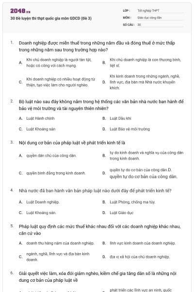 30 Đề luyện thi thpt quốc gia môn GDCD (Đề 3)