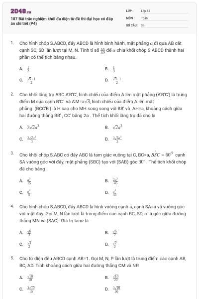 187 Bài trắc nghiệm khối đa diện từ đề thi đại học có đáp án chi tiết (P4)
