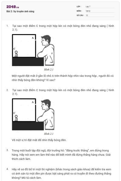 Bài 2: Sự truyền ánh sáng