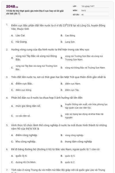 19 Đề thi thử thpt quốc gia môn Địa lí cực hay có lời giải chi tiết (đề 7)