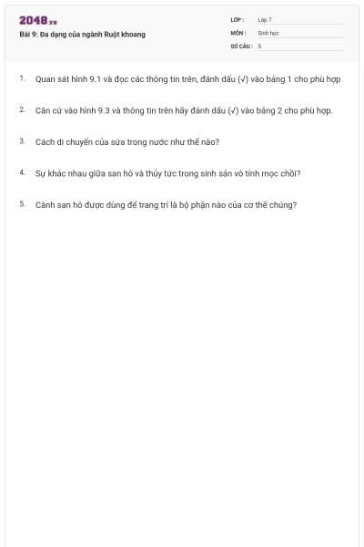 Bài 9: Đa dạng của ngành Ruột khoang
