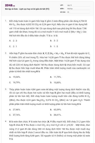 Bài tập về Este - Lipit cực hay có lời giải chi tiết (P2)
