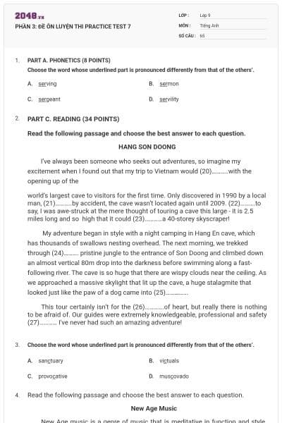 PHẦN 3: ĐỀ ÔN LUYỆN THI  PRACTICE TEST 7