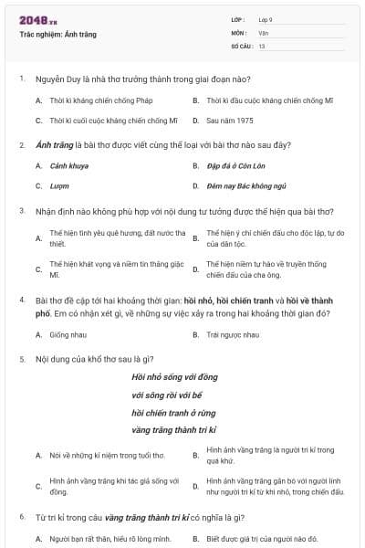 Trắc nghiệm: Ánh trăng