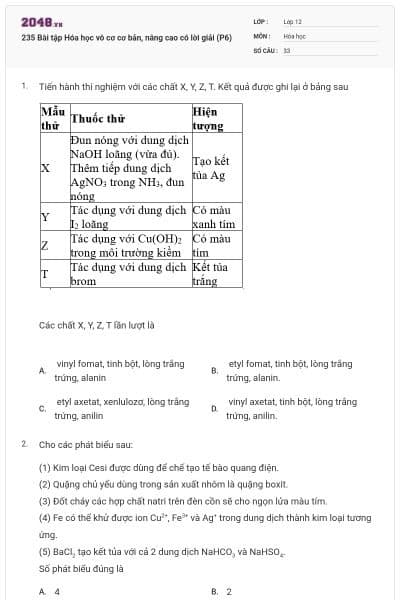 235 Bài tập Hóa học vô cơ cơ bản, nâng cao có lời giải (P6)
