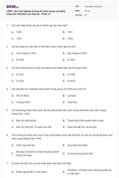 1000+ câu Trắc nghiệm Đường lối cách mạng của Đảng Cộng sản Việt Nam (có đáp án) - Phần 12
