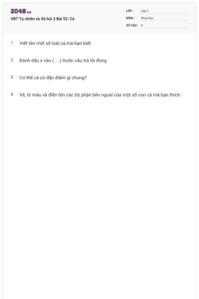 VBT Tự nhiên và Xã hội 3 Bài 52: Cá