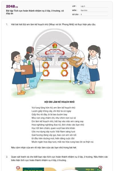 Bài tập Tích cực hoàn thành nhiệm vụ ở lớp, ở trường. có đáp án