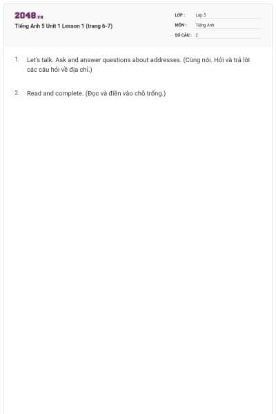 Tiếng Anh 5 Unit 1 Lesson 1 (trang 6-7)