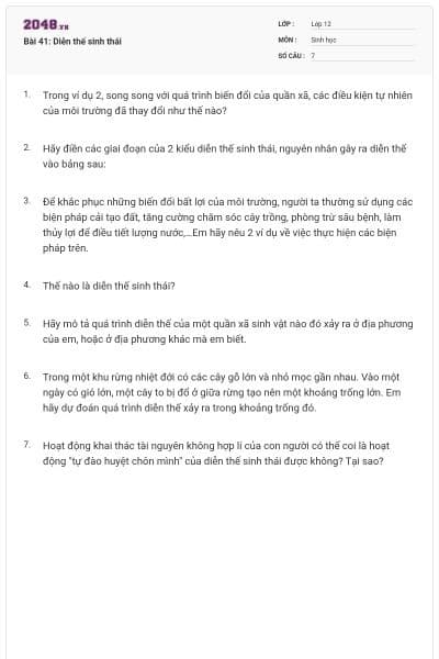 Bài 41: Diễn thế sinh thái
