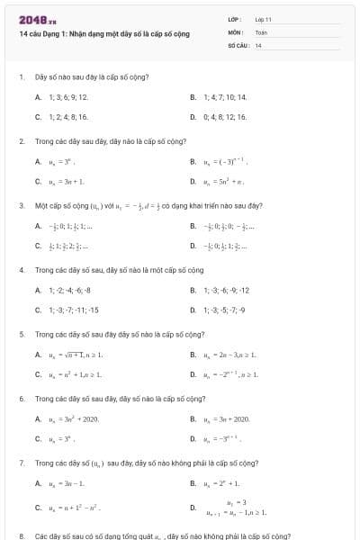 14 câu Dạng 1: Nhận dạng một dãy số là cấp số cộng