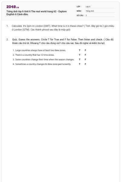 Tiếng Anh lớp 6 Unit 6 The real world trang 62 - Explore English 6 Cánh diều