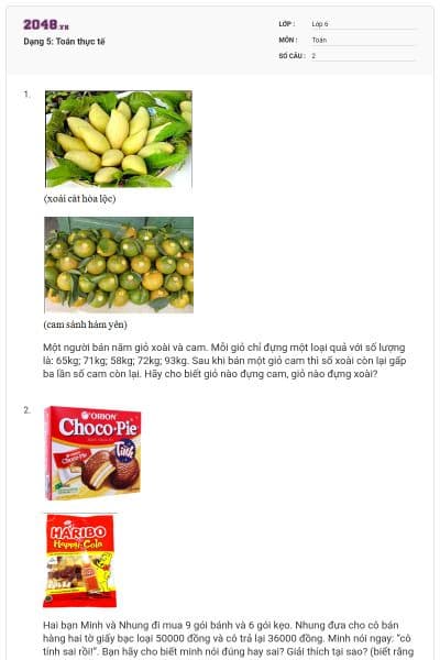 Dạng 5: Toán thực tế