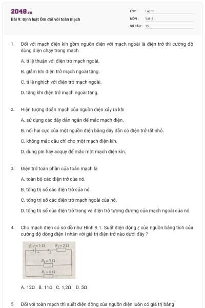 Bài 9: Định luật Ôm đối với toàn mạch