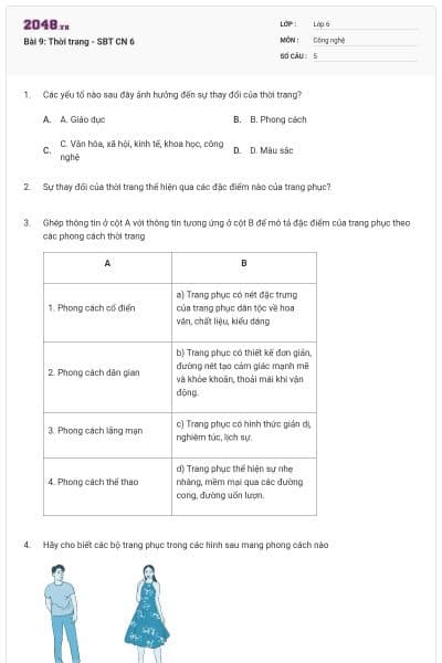 Bài 9: Thời trang - SBT CN 6