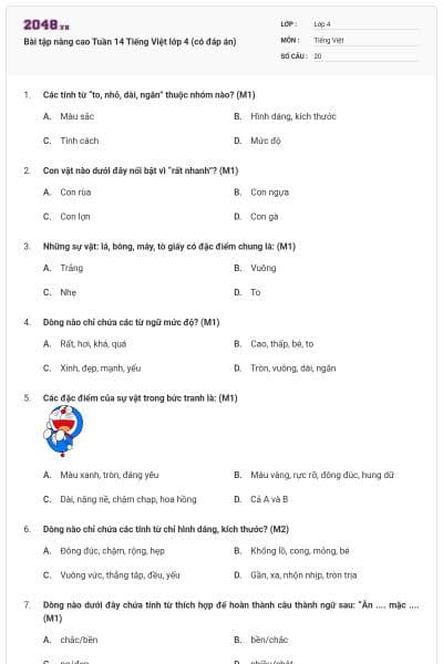 Bài tập nâng cao Tuần 14 Tiếng Việt lớp 4 (có đáp án)