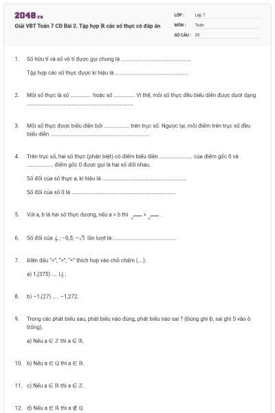 Giải VBT Toán 7 CD Bài 2. Tập hợp ℝ các số thực có đáp án