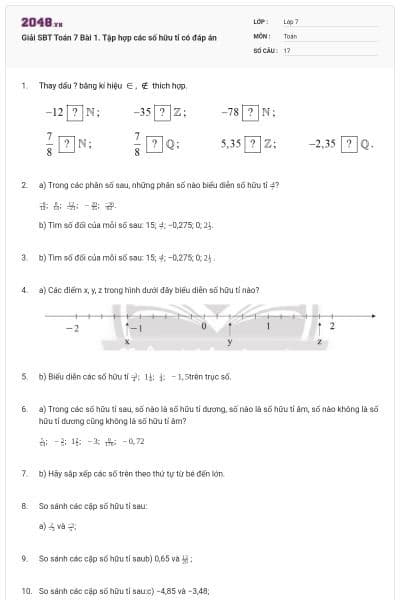 Giải SBT Toán 7 Bài 1. Tập hợp các số hữu tỉ có đáp án