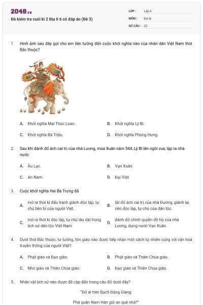 Đề kiểm tra cuối kì 2 Địa lí 6 có đáp án (Đề 3)